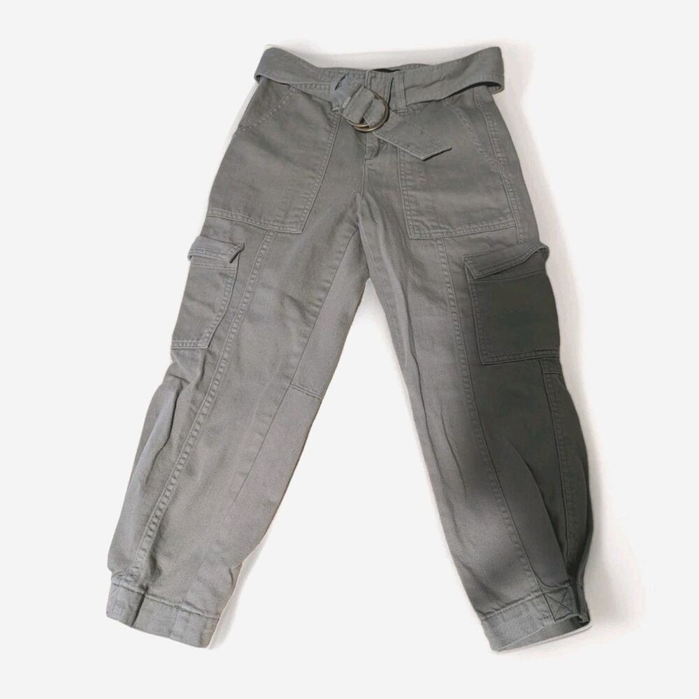 Banana Republic Womens Sz 00 Petite Cargo Pants Surplus Olive HR Tapered Utility
